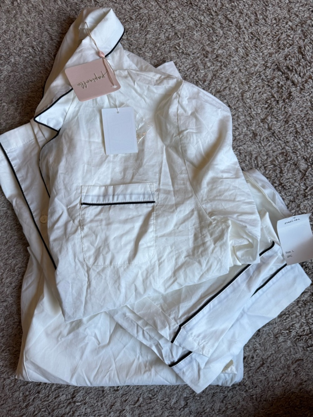 Papinelle White Cotton Pajama Set with Black Piping - Picture 3 of 5